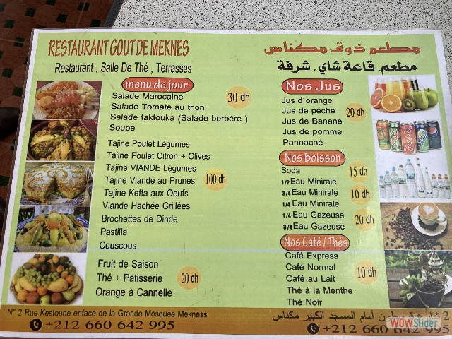 15_Meknès, carte restaurant